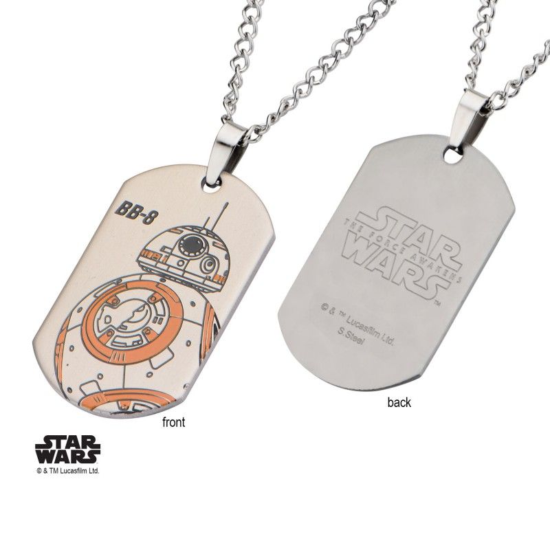 BB-8 Droid Star Wars Dog Tag Necklace - Stainless Steel - Click Image to Close
